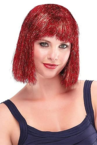 Tinsel Town Color Metallic Red - Jon Renau Illusions Costume Wig 9" Chin Length Bob Nightclub Celebration Blunt Bangs Party Synthetic Fancy Dress 3.6 oz Bundle MaxWigs Hairloss Booklet