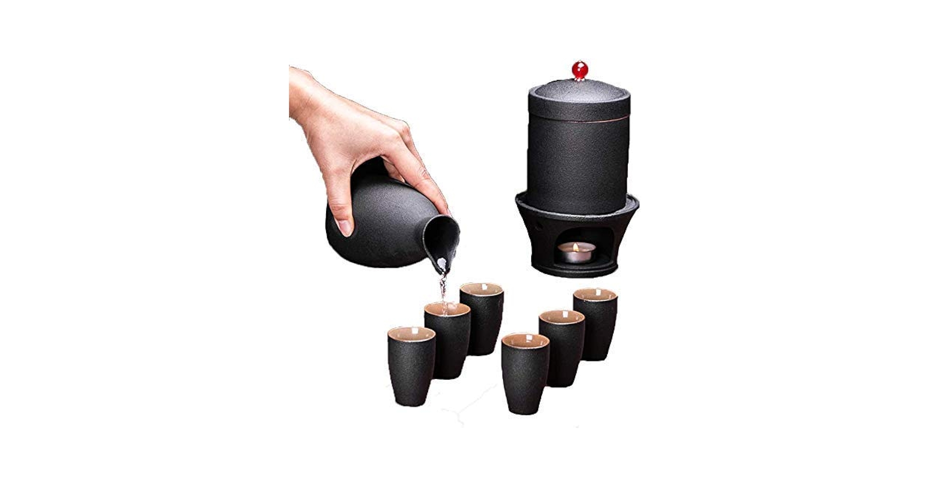 Amazon.co.jp: ウォーマー付き9点酒器セット、黒陶器の熱燗