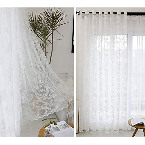 Voilage fleurs brodées de qualité supérieure en tulle blanc 250x270cm