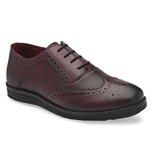 Image of Legwork Men's Leather Lined Laser Brogue Oxford Shoes for Men and Boys