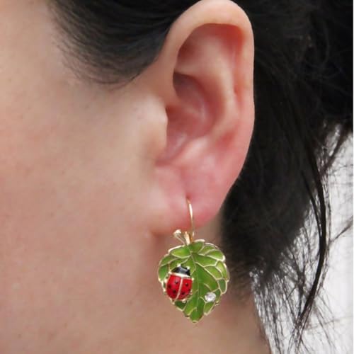 Bohemian Green Leaf Bug Ladybird Earrings for Women Lightweight Cute Insect Ladybug Leverback Earrings2
