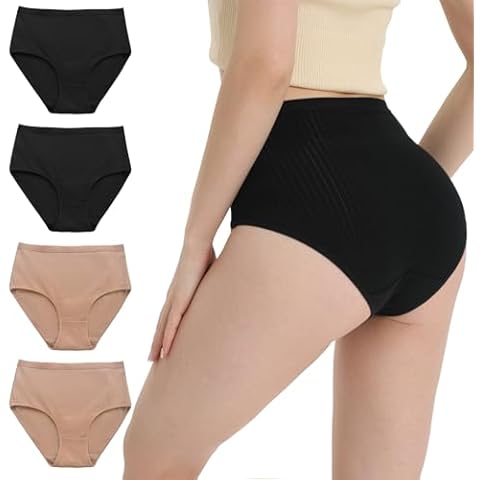 BATHRINS Womens High Waisted Underwear,Full Coverage Breathable Ladies Panties,Soft Cotton Briefs 4 Pack Cover