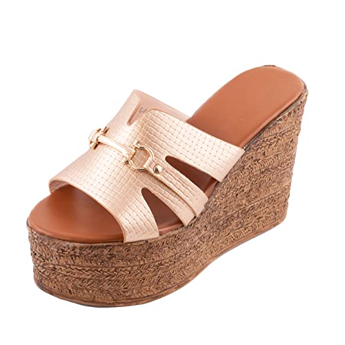 Sandales d'été Toocool sabot femme à talon compensé zeppa champagne 40