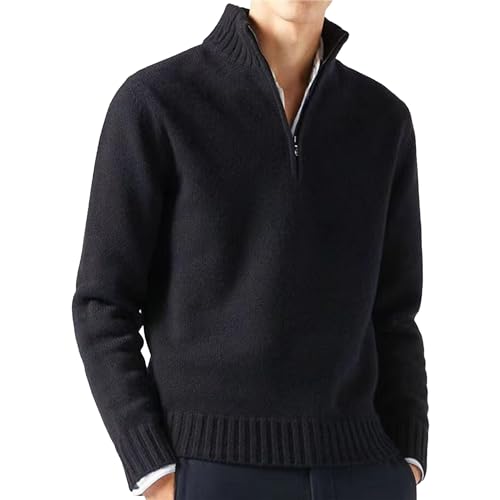 Mens Quarter Zip Pullover Sweater Casual Solid Color Male Knit Sweaters Fall Winter Warm Wool Knitted Sweater