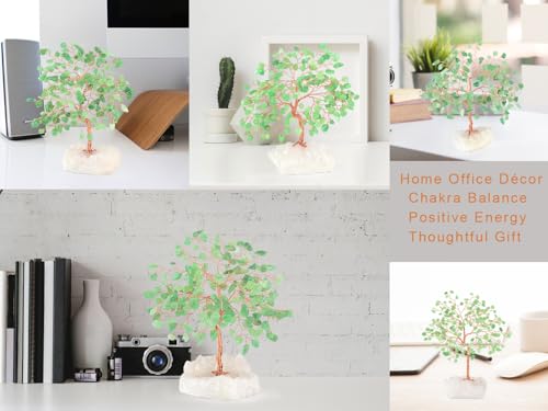 Chakra Crystal Tree of Life - Gem Aventurine Jade With Clear Quartz Cluster Base - Bonsai Feng Shui Decor Money Tree - Healing Crystals Positive Energy Gift, 5.5"-6.3" - Image 5