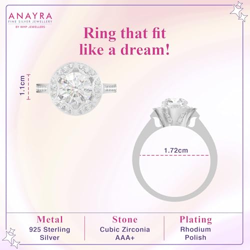 Image of 925 Sterling Silver Ring for Women | Cubic Zirconia Solitaire Halo Design | Fine Jewellery Finger Ring for Girls, Wife, Girlfriend | Gift for Birthday, Anniversary, Valentine's Day
