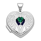 JewelryWeb Rhodium Plated Lab Created Emerald May 18mm Love Heart Locket Locket Necklace for Women