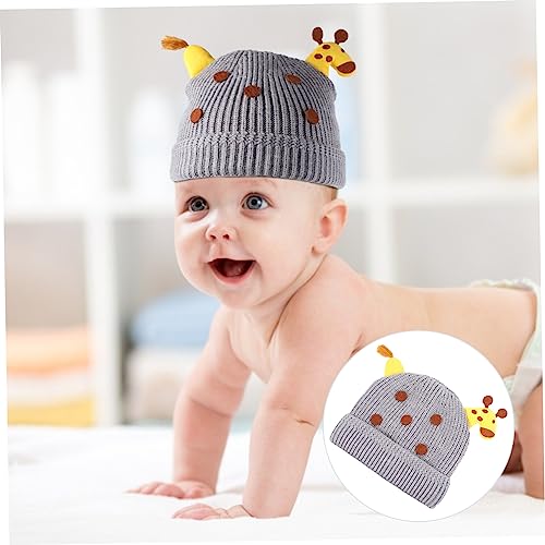 Beaupretty Giraffe Knit Beanie Hat for Infants Warm Woolen Cap Cute Knitted Winter Hat for Boys and Girls for Outdoor Activities Grey3
