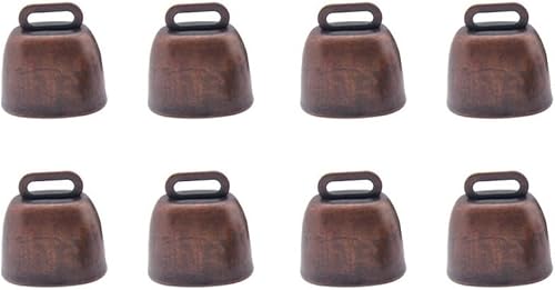 Paquete de 8 campanas de cobre para pastoreo de caballo, oveja, campanas pequeñas de metal de latón, timbres ruidosos de cencerro, cascabeles