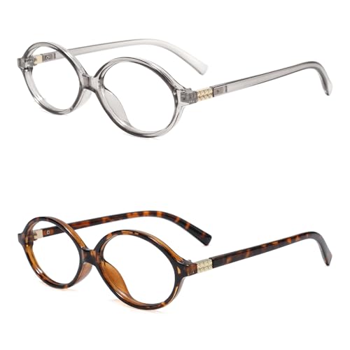 Image of Slocyclub 2 pack Oval Blue Light Blocking Glasses for Women | Filters harmful blue light, reduces eye strain, Vintage oval frame, Lightweight for daily wear