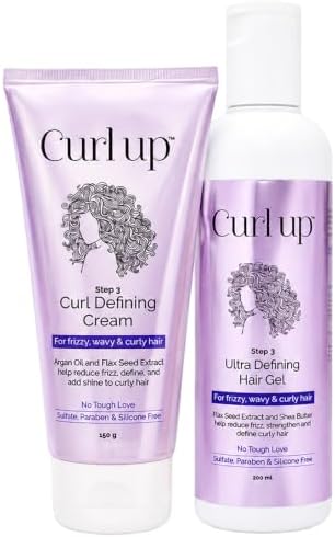 Curl Up Curl Styling Combo with Curl Defining Cream & Ultra Defining Gel | For Dry Frizzy, Wavy and Curly Hair | Sulphate Paraben And Silicone Free -150g + 200ml (Combo of 2)