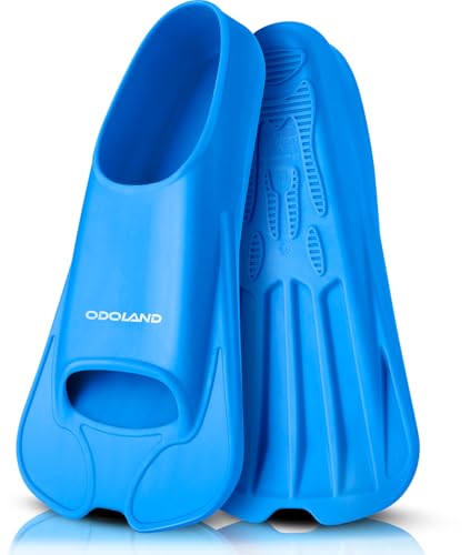 Odoland スイム フィン シュノーケリング フィン ショートブレード フルフット 調節可能 足ひて 足ヒレ 軽量 シリコンフィン ダイビング 水泳 トレーニングフィン 大人用