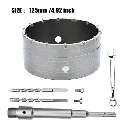 4.92 inch / 125mm Concrete Hole Saw with SDS Plus Shank Connecting Rod,6.3mm Tungsten Carbide Tip Cement Hole Saw for Concrete Cement Brick Wall (125mm (4.92 inch)) by GRIXLEN - Image 2