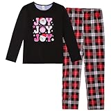 VENTELAN Women Long Sleeve Panda Print Round Neck Pajamas Set Striped Sleepwear