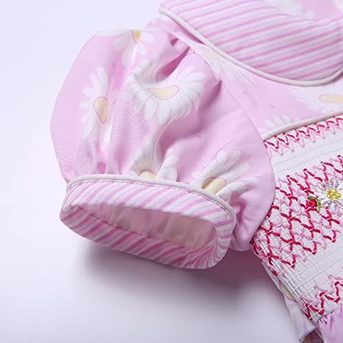 Girls Floral Pink Smock Clothing Kids Toddler Cute Party Smocked Dresses Size 2 3 4 5 6 7 8 9 10 11 12 T4