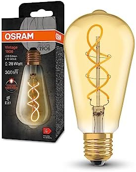 OSRAM Vintage 1906 Classic Edison Fil Led Lamp, E27, Spherical, Gold, 4W, 300Lm, 2000K, Warm White Comfort Light Color, Very Low Energy Consumption, Long Life