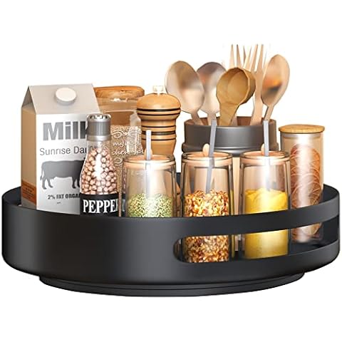 Lazy Susan Turntable, SAYZH Lazy Susan Cupboard Organizer Metal Steel Turntable ,Rotating Spice Racks for Pantry Cabinet Cupboard Organizer Table, 25.4 CM, Black Cover