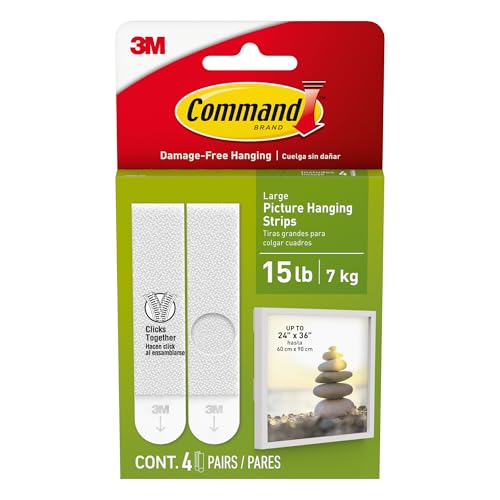 Image of Command Large Picture Hanging Strips, White, 20 Pairs (40 Strips), Holds Up to 15 lb, Damage-Free Frame Hangers, No Tools, Click-Lock Strips for Gallery Walls, Up to 24 x 36 in