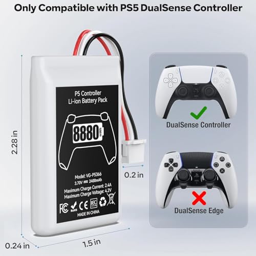 Image of New World Replacement Battery Pack for PS5 Controller, 8880mWh High Capacity, Rechargeable Li-ion Battery Pack for PS5 Controller - 1 pc