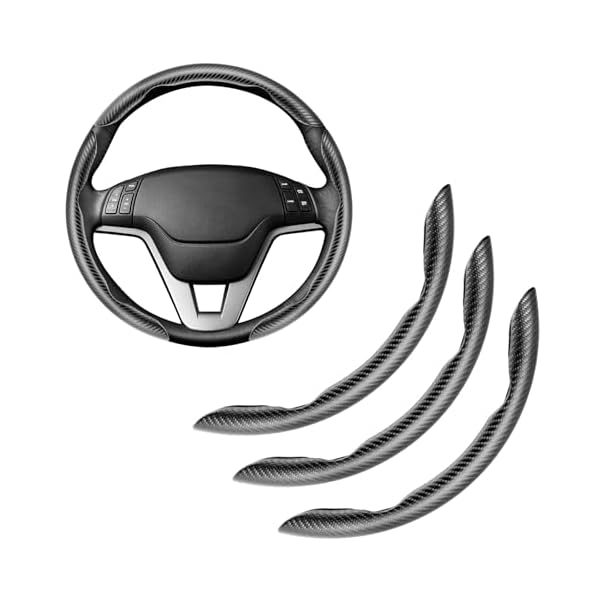 Amiss 3pcs Carbon Fiber Anti-Skid Steering Wheel Cover, Segmented & Butterfly Design, Universal 99% Car Wheel Cover Protector, Black