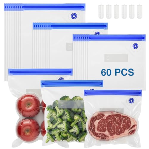 ZABINS 60PCS Reusable Vacuum Sealer Bags with Sealing Clips -