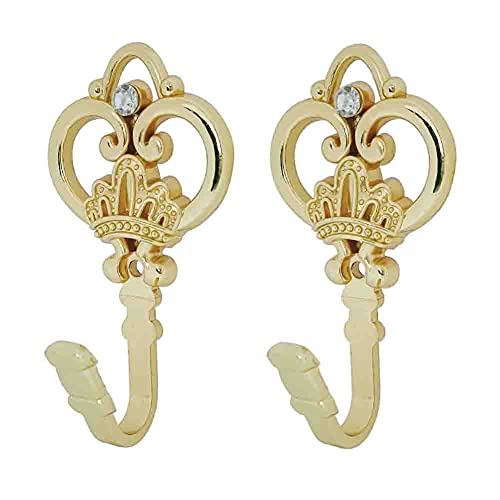 Image of Cucumis Crown Curtain Wall Hook Household Clothes Hanging Hook Window Drapery Medallion Holdbacks, Curtain Tiebacks, Wall Hook, Tassel Holder 1 Double (Gold)
