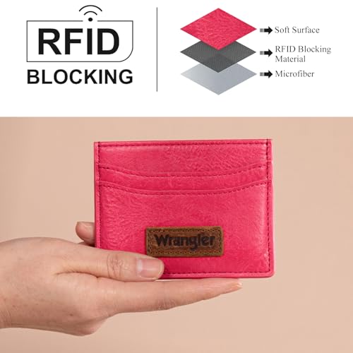 Image of Montana West X Wrangler Card Wallets for Women RFID Blocking Minimalist Pink Card Holder Womens Small Pocket Wallet