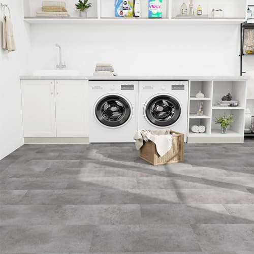 Mulgreat - PVC Bodenbelag Galena - Selbstklebende Vinyl-Fliesen - Vinylboden - Betoneffekt - Grau- 60,96 cm x 30,48 cm x 1,5 mm - Dicke 1,5 mm - 2.23m² / 12 Fliesen