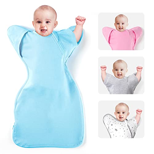 Image of Knirose 3-Way Wearable Swaddle Blankets Sleep Sacks with Arms Up, Hands Up Sleeping Sack Easy Diaper Changing Sleeping Bag for Baby Boy Girl Newborns Transitions to Arms-Free Calms Startle Reflex