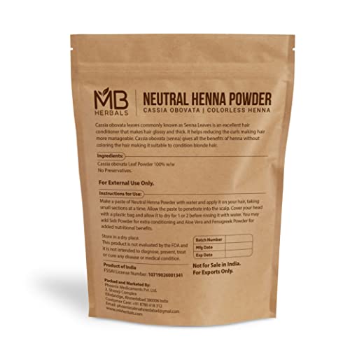 Mb Herbals Neutral Henna Powder 227G | Half Pound | Senna Powder | Cassia Obovata | Colorless Henna | Natural Hair Conditioner | For Soft Shiny & Healthy Hair #TOP1