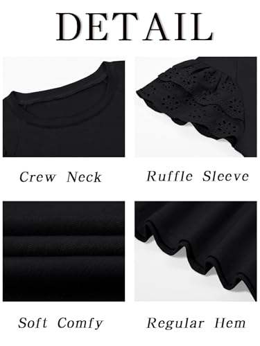 Image of Haloumoning Girls Ruffle Sleeve T Shirts Summer Short Sleeve Casual Cute Crewneck Tops Tees 5-14 Years