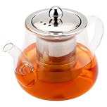 Honneeo Glass Teapot 800 ml No Drip Borosilicate Tea Pot with Infuser, Stovetop Safe Tea Kettle with 304 Stainless Still Strainer Small Teapot for Loose Leaf, Herbal, Fruit, Bubble Tea (800ml)