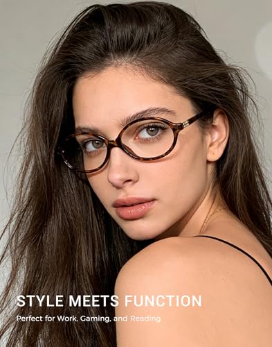Image of Slocyclub Oval Blue Light Blocking Glasses for Women with Eyeglass Case | Filters harmful blue light, reduces eye strain, Vintage oval frame, Lightweight for daily wear