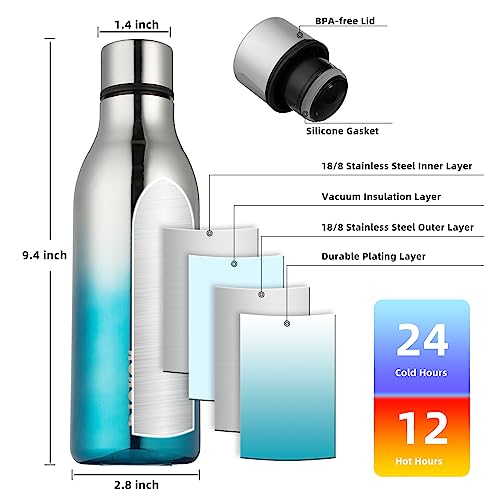 Image of BJPKPK Insulated Water Bottles, 18 oz Stainless Steel Metal Water Bottle with Strap, BPA Free Leak Proof Jugs, Mugs, Flasks, Reusable Thermal Flasks for Sports & Travel, Blue Lagoon