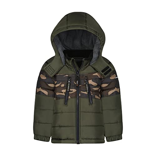 Image of LONDON FOG Boys' Toddler Color Blocked Winter Puffer Jacket with Hat