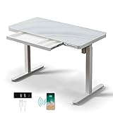 🔥Raffiné de manière unique : notre bureau intelligent dispose d'un plateau en verre trempé avec un effet marbre distinctif, soutenu par un cadre de bureau robuste en métal lourd pour le garder robuste sans aucune oscillation.
