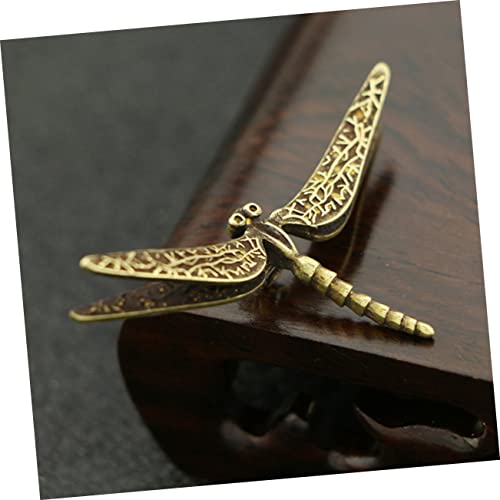 QUMIIRITY Lifelike Dragonfly Model Figurine Solar Decor Sun Catchers for Windows Dragonflies Shelf Decor Desktop Gold Decor Gadgets Office Desk Decor Creative Adornment Brass - Image 4