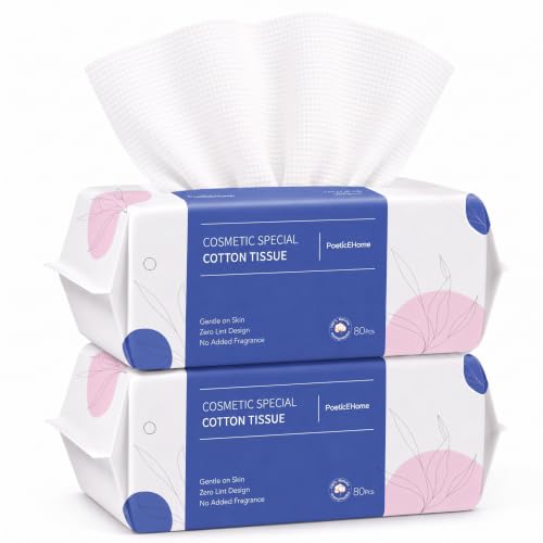 Image of PoeticEHome Disposable Face Towel - Extra Thick Cotton Tissue Facial Cleansing Dry Wipes - Biodegradable Makeup Removing & Surface Cleaning Cloths, 2-Pack