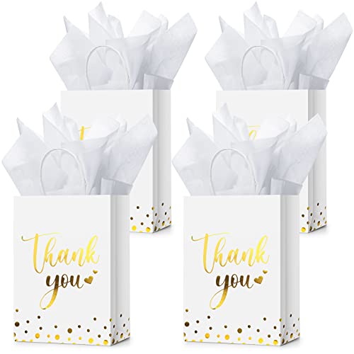 Tinlade サンキューギフトバッグ 12個 ティッシュペーパー付き ゴールド水玉模様 Thank Youギフトバッグ ハンドル付き 結婚式 誕生日 ベビーシャワー ビジネス ショッピングパーティー用品 ギフトに (ホワイト)の商品画像（Amazon）