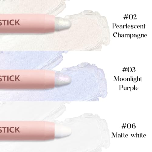 Hosaily 3Pcs Cream Eyeshadow Stick, Matte White Shimmer Multichrome Iridescent Eye Shadow Pen, Smooth Long Lasting Inner Corner Eye Brightener Stick, Multiuse Face Highlighter Makeup Stick With Brush thumb #2