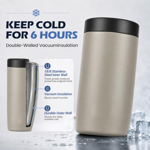 Image of 4-in-1 Slim Can Cooler Easy to Hold Insulated Beer Can Holder Double-walled Stainless Steel for All 12 Oz Cans (Beige)