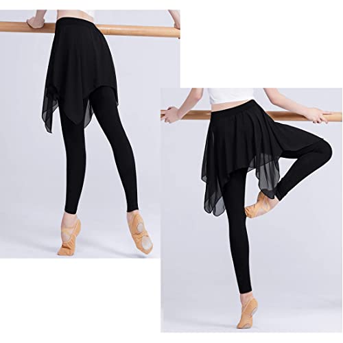 Hidance Skirted Leggings For Women, Yoga Pants Stretchy Ballet Dance Leggings Chiffon Skirted Tights For Ballet Latin Salsa Tango Ballroom Training Black #TOP2
