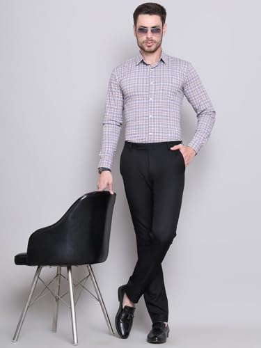 Image of Majestic Man Comfort Slim Fit Cotton Blend Checked Casual Shirt