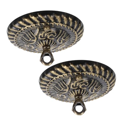 LEDMOMO 2個金色 天井カバープレート ヴィンテージ丸型メタルキャノピー ランプ用装飾パターン付 吊り下げ照明 シャンデリア対応 取り付け簡