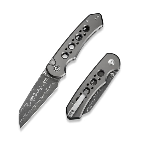 CIVIVI Pragma Prime Pocket Knife for EDC 3.49 Damascus Blade Aluminum Handle with Reversible Clip Camping Hiking Folding Knife for Men Women C24067-DS1 Gray