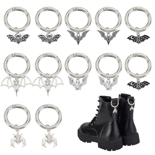 PH PandaHall 12pcs Bat Shoe Charms Gothic Punk Shoe Charms