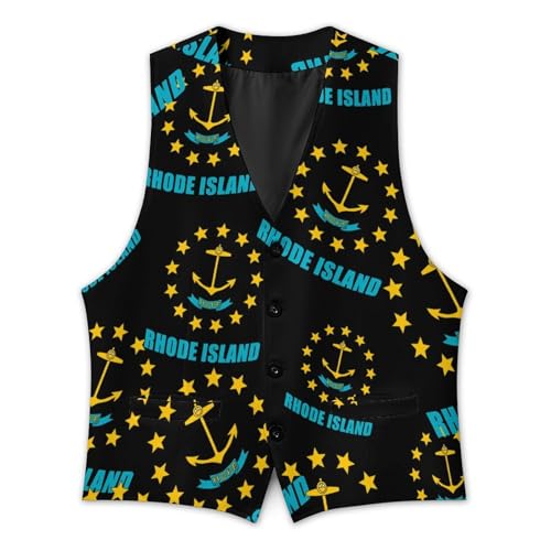 Rhode Island Flag Casual Suit Vest for Men Formal Business Dress Regular Fit Waistcoat Tuxedo2