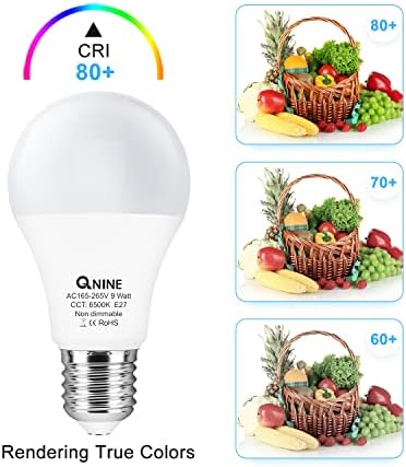 QNINE 8-Pack Cool White E27 Screw Bulb, 9W (60W Equivalent), 806lm, LED Bulbs ES, 6500K, Non-Dimmable