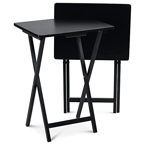 PJ Wood Folding TV Tray & Snack Table Set of 2 - Black Cover