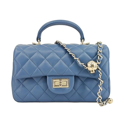 Image of M-ioi-M Small Quilted Crossbody Bag for Women, Genuine Leather Mini Shoulder Flap Purse with Gold Chain Strap & Top Handle